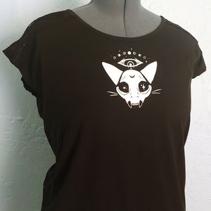 Cat skull moon phase graphic top tee lace goth